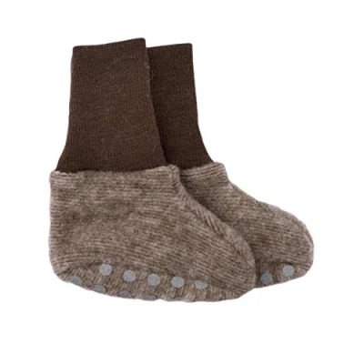 Image of Cosilana, Baby Fleece Booties, 60% Wool (Organic), 40% Cotton (Organic) (Non Slip Soles for Sizes EU 62/68 and Up) (3 7 months (Height 23 27) (EU 62/68), Brown Melange)