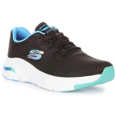 Image of Skechers Arch Fit Infinity Cool Black/Aqua Womens Trainers 4 BKAQ