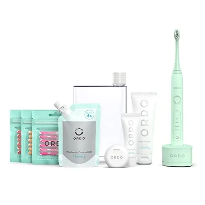 Image of Ordo Sonic Electric Toothbrush &amp; Starter Kit Mouthwash Toothpaste Dental Floss Interdental Brushes Vegan Alcohol Free Fresh 4 Brushing Modes Rechargeable Battery Adults Mint Green