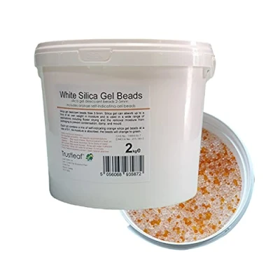Image of Trustleaf 2kg / 4.4lbs TUB White Silica Gel Desiccant Beads with Orange Self Indicator Flower Drying