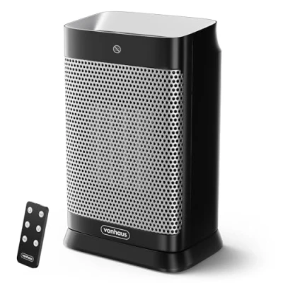 Image of VonHaus Space Heater 1500W Mini Portable Electric Ceramic PTC Fan Thermostat, Remote Control, 1 12hr Timer, 70 Oscillation, Overheat &amp; Tip Over Protection, for Home, Office, Bedroom More