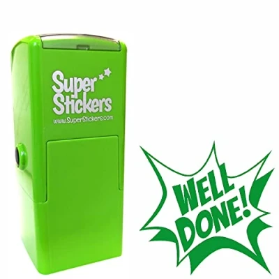 Image of Teacher Stamp, Education Marking Reward Stamps for School Well Done POP Design, Impression Size Approx. 23x23 mm, Green Ink