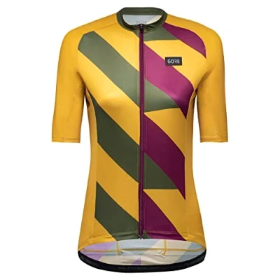 Image of GORE WEAR Women&#039;s Breathable Cycling Jersey, Signal, Fast Moisture Wicking, Unique Design, Short Sleeve Bike Shirt, Uniform Sand/Utility Green, 42