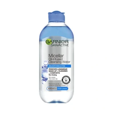 Image of Garnier Micellar Cleansing Water For Delicate Skin 400ml, Cleanser &amp; Makeup Remover Eyes, Recognised By The British Foundation, Use With Reusable Eco Pads