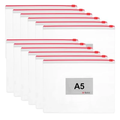 Image of M&amp;G 12 Pack Poly Zip Envelope, A5 Plastic Zipper Pouches with Label Pocket Clear File Folders Reusable Pencil Bags for Home Office Supplies, Multicolored
