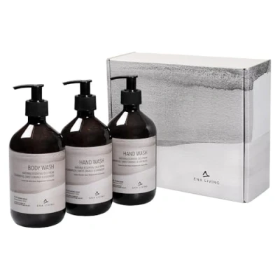 Image of ENA Living Gift Set Pamper For All Skin Types 1 Body Wash and 2 Hand Washes Fragranced with Sweet Orange, Lavender Cedar Oils Dermatologically Tested Sensitive