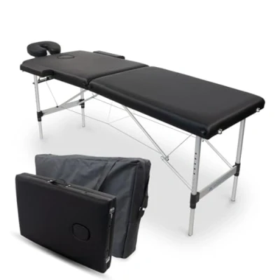 Image of Mobiclinic®, Massage Table, CA 01 Light, Bed, Headrest, Aluminium and Leatherette, European brand, 2 Section, Physiotherapy Folding Adjustable Height, 73x23 inches, Portable, Black