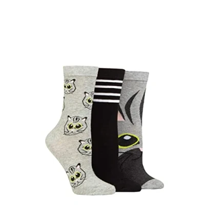 Image of Women&#039;s 3 Pair SOCKSHOP Wildfeet Cotton Novelty Patterned Socks Cat 4 8 UK