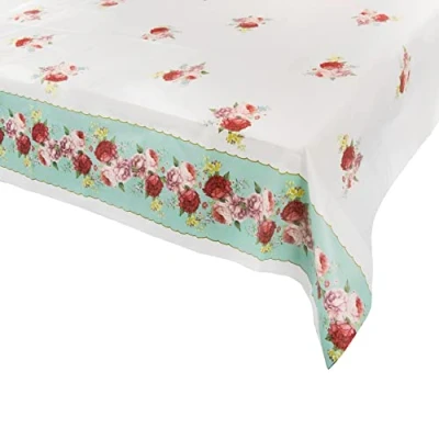 Image of Talking Tables Floral Paper Disposable Table Cover Ideal tablecloth for Wedding, Baby Shower, Afternoon Tea Birthday Party Beautiful Design, 120 x 180 cm