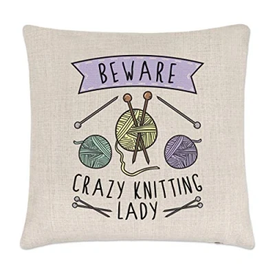 Image of Gift Base Beware Crazy Knitting Lady Cushion Cover