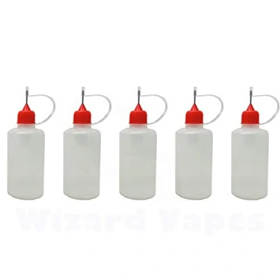 Image of Wizard Vapes 5 x Empty Plastic Squeezable Liquid Dropper Filling Bottles E Juice Needle Tip LDPE (50ml)