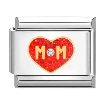 Image of Quiges 9mm Italian Style Charm Link Module Stainless Steel Red Heart Mom for Bracelets