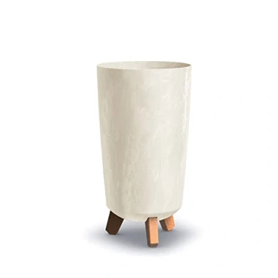 Image of URBN GARDEN Tall Slim Cream Look Plastic Planter Flower Soil Pot Indoor Outdoor With Legs