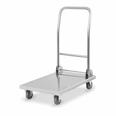 Image of Royal Catering RCFT 1.1 Platform Truck Folding Trolley Cart (400 kg, Storage Surface 82 x 52 cm, Rubber Wheels) Stainless Steel