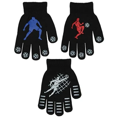 Image of RJM 3 Pairs Boys Winter Gloves Football Design Multicoloured One Size