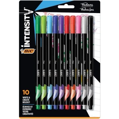 Image of Bic Intensity Fineliner Marker Pen, Fine Point (0.4 mm), Assorted Colors, 10 Count