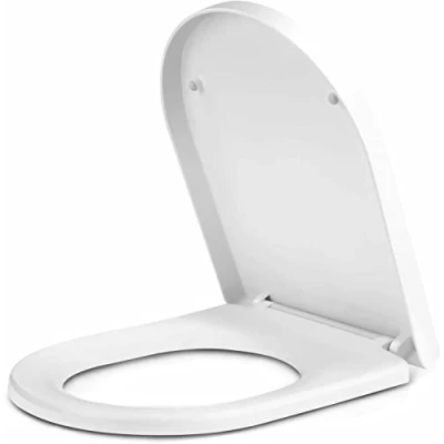 Image of Marco Paul D Shaped Soft Close Toilet Seat Standard Traditional White Plastic Universal Fits Most Toilets with Fittings Bathroom En Suite Office Home Indoor Replacement