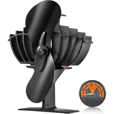 Image of VEVOR Wood Stove Fan Heat Powered, Quiet Fireplace Fans for Wood/Log Burner/Heater, 260 CFM Max. Airflow Non Electric, Aluminum Alloy Circulating Warm Air Saving Fuel, 2 Blades, 7.1&#039;&#039; x 4.2&#039;&#039; 7.7&#039;&#039;