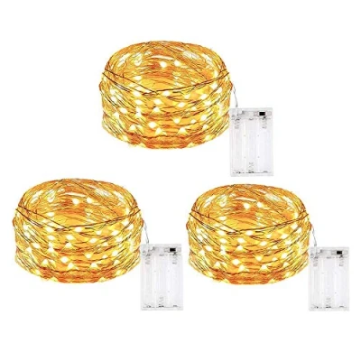 Image of BOLWEO Battery Powered Fairy String Lights,Christmas Indoor Outdoor Decoration Lights,10ft/3M 30 LEDs, 3 Packs Warm White Copper Wire Lights for Home Christmas Tree Wreath