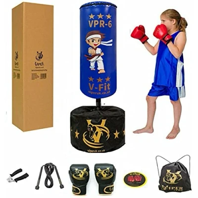 Image of Viper Kids Adjustable Free Standing Boxing Punch Bag Set Gloves Kick Children Sports Blue Cartoon