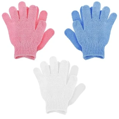 Image of 6 Pcs Exfoliating Gloves, Bamboo Shower Exfoliator Mitt Body Scrub Washcloths Scrubbing Glove for Shower, Spa, Massage and Dead Skin Cell Remover Loofah