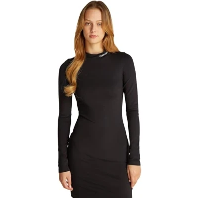 Image of Calvin Klein Jeans LOGO Milano Dress Shift dress, Women&#039;s, Size: Small, Black