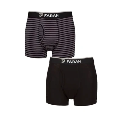 Image of Mens 2 Pair Farah Plain and Stripe Bamboo Keyhole Trunks Black / Charcoal L