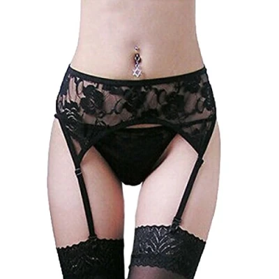 Image of MAKFORT Womens Sexy Garter Belt Lace Lingerie Thigh High Stockings with Suspender Black