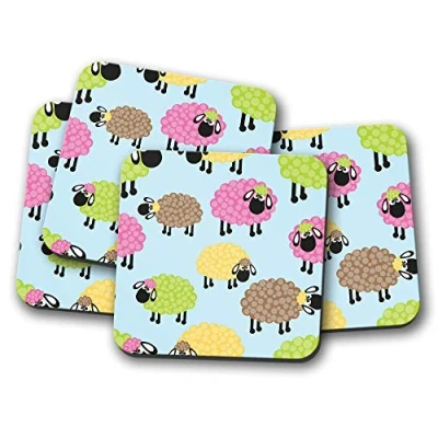 Image of 4 Set Funky Sheep Drinks Coaster Farm Animal Mum Auntie Fun #8469