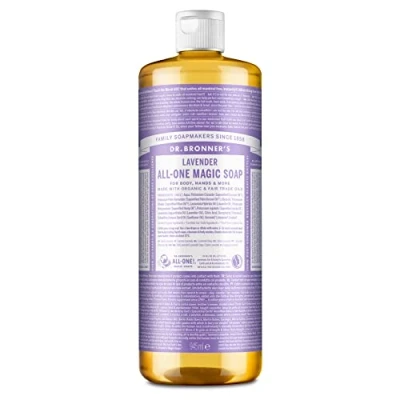 Image of Dr Bronner&#039;s Lavender All One Magic Soap, Made with Organic Oils, Used for Face, Body, Hair, Dishes, Mopping and Pets, Certified Fair Trade &amp; Vegan Friendly, 945ml Recycled Bottle