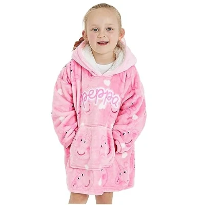 Image of Girls Peppa Pig Hoodie Oversized Soft Fleece (4 6 Years)