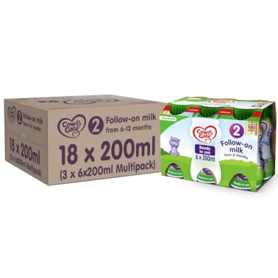 Image of Cow &amp; Gate 2 Follow On Baby Milk Ready to Use Liquid Formula, 6 12 Months, 200 ml, (Pack of 18)