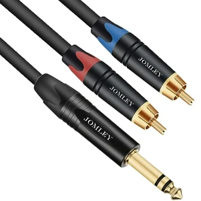 Image of JOMLEY Dual RCA to 6.35mm jack Stereo cable, 2 1/4&quot; Quarter inch TRS Audio Cable Insert Y Splitter m