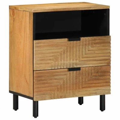 Image of vidaXL brown bedside cabinet solid mango wood nightstand 50x33x62 cm ample storage versatile use side table living room bedroom