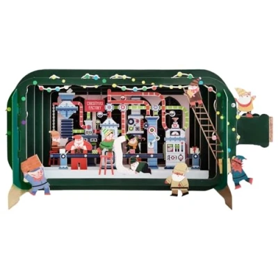 Image of Message in A Bottle Elf Christmas Factory Pop Up Greeting Card XMIB104