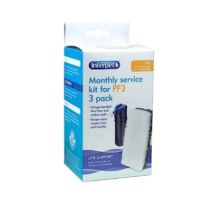Image of Interpet Monthly Service Kit for PF3 Aquarium Power Filter Floss and Carbon Bonded Replacement Foams, Pack of 3