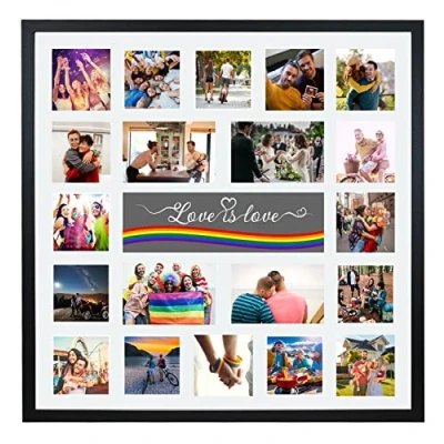 Image of Large Multi Aperture Picture Photo Collage Frame, Colours and Designs (Love Is Love, Black)