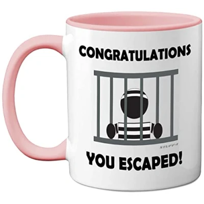 Image of Stuff4 Leaving Gifts for Men or Women Congratulations You Escaped Retirement Mug Presents Colleagues, Funny Women, New Job Gifts, 11oz Ceramic Premium Pink Mugs