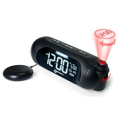 Image of Geemarc WAKE &#039;N&#039; SHAKE Spot 95dB Loud Alarm Clock with Bright Flashing Light, Bed Shaker and Projector USB Charging Port For the Hard to Wake, of Hearing Deaf UK Version