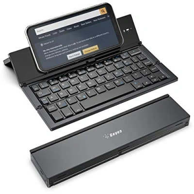 Image of Folding Keyboard,Double Keyboard Channel, Geyes Portable Foldable Keyboard, Ultra Slim Universal Wireless Bluetooth Keyboard,Aluminum Alloy, for IOS Android Windows Tablets, Smartphones and More，Black