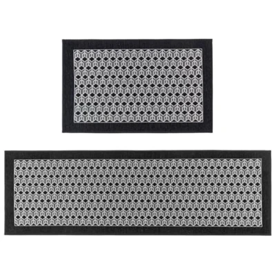 Image of JVL Allure Machine Washable Entrance Doormat and Runner Set Black