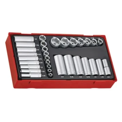 Image of Teng TTAF32 1/ 4 3/ 8 inch Regular/ Deep Socket Set Drive (32 Pieces)