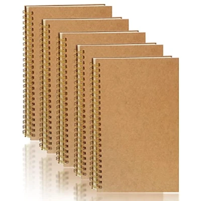 Image of PALUDO 5 Pack A5 Squared Spiral Notebook 100 Pages/ 50 Sheets Notepad Kraft Cover Notebooks Bulk Journals, Memo Notepads Planner for Office