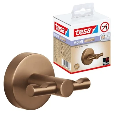 Image of tesa Moon Dressing Gown Hook in Brushed Bronze self Adhesive Towel Made of PVD Coated Metal Drill Free, incl. Solution 50 mm x 65 53