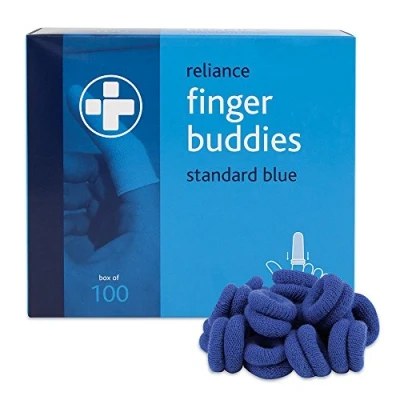 Image of Reliance Medical Finger Buddies Bandage Box Stainless Steel Accessory for Elasticated Bandage, Ideal Kitchen and Food Environments, Blue (Pack of 100)