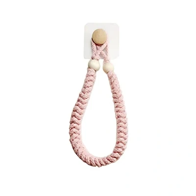 Image of Q&amp;A Toilet Paper Holder,Toilet Holder No Drill,Hemp Rope Holder,Wooden with Suction Cup,Retro Towel for Kitchen Bathroom (Pink)