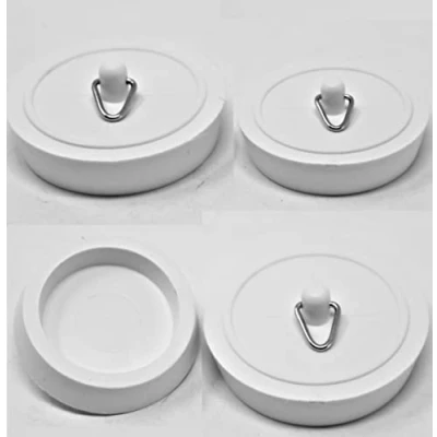 Image of 4 x fiXte Replacement Sink Plug Bath Basin. Hard Rubber White Mixed Pack 38mm &amp; 45mm 1 1/2&quot; 3/4&quot;