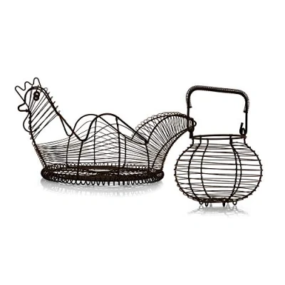 Image of Kilo Traditional French 2 Piece Garlic &amp; Egg Basket Set, Wire Construction Brown, One Size
