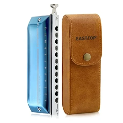 Image of East top Upgrade Chromatic Harmonica 12 Hole 48 Tone Key of C, Mouth Organ For Adults,Students and professionals with Blue Cover (EAP 12)