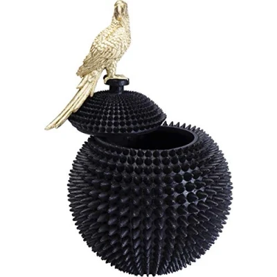 Image of Kare Design Deco Box Parrot, Black, Gold/Black, Elegant, Bird on Spiked Structured Ball, Storage Box, Room Decor, Home Decor for Bedroom, Living Room, Hallway, 40x26x26 cm (H/W/D)
